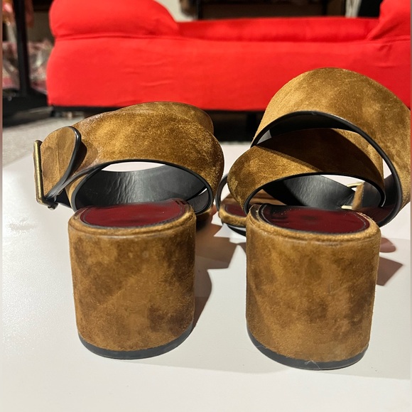 Saint Laurent oak brown suede sandal, cross over ankle strap w/buckle size 38.5 - Picture 2 of 5